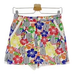 レオナール ワイドパンツ 花柄 ボーダー 春夏 コットン ネイビー M相当