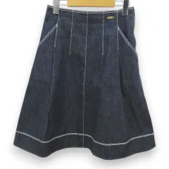 ブルーレーベルクレストブリッジ BLUE LABEL CRESTBRIDGE デニムスカート ひざ丈 36 紺系 ネイビータック ステッチ サイドポケット バックポケット ストレッチ