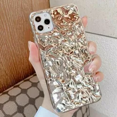 【iPhone16/15/14/13/12/11シリーズ対応】メタリッククラッシュ加工スマホケース 高光沢 立体デザイン TPU 耐衝撃 iPhoneケース 鏡面仕上げ 光沢感シルバー 大人女子 人気 インパクト抜群 高見えケース メンズ 韓国風 シンプル