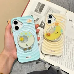 グリップトック付き iPhoneケース MagSafe マグセーフ対応 パステルカラー 癒し系 iPhoneアクセサリー スマホケース カジュアル カメラレンズ保護 耐衝撃 グリップ付き おしゃれ かわいい 立体 子供 プレゼント ブルー イエロー 女の子