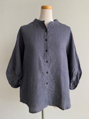 GASA＊ gasa ガサ リネン100 襟レース ブラウス シャツ グレー 麻 