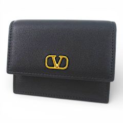 VALENTINO 黒 レザー 二つ折り財布 - メルカリ