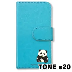 【新品未使用】 TONE e20 手帳型スマホ ケース カバー (色：ブルー×パンダ) パンダ 大熊猫 ぱんだ 花 かわいい ゆるかわ イラスト flip2-tonee20-bl-485