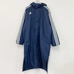 adidas　アディダス　ベンチコート　中綿入り　パフォーマンスロゴ　デカロゴ　比翼仕立て　青　ブルー　Lサイズ　古着【値引き交渉OK！】