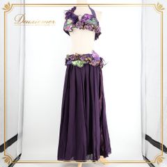美品】ベリーダンス 衣装 セット（ディープパープル／フリル＆ビジュー
