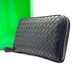 【静寂を持ち歩く】　BOTTEGA VENETA　長財布 イントレチャート ラウンドファスナー 8カード ラムレザー 編み込み　ブラック
