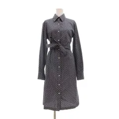 ブルックスブラザーズ BROOKS BROTHERS 美品 シャツ ワンピース ひざ丈 長袖 コットン 総柄 6 ネイビー /MG