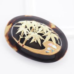 俊兼 トシカネ TOSHIKANE 有田焼 ブローチ 扇 白 青竹 ヴィンテージ