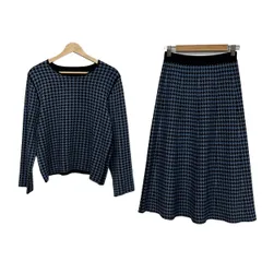 自由区/jiyuku(ジユウク) スカートセットアップ レディース - ネイビー×ライトブルー ニット/千鳥格子柄/ウエストゴムのサムネイル