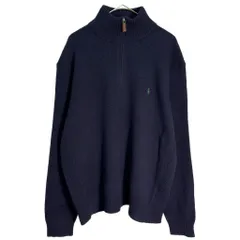 Polo by Ralph Lauren ポロ ラルフローレン ワンポイントロゴ ハーフジップ ウールニットセーター ネイビー(メンズ XL)中古 古着 Y1404
