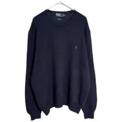 90年代 Polo by Ralph Lauren ポロ ラルフローレン ワンポイントロゴ コットンニットセーター ネイビー(メンズ XL)中古 古着 Y1414