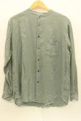 【中古】 URBAN RESEARCH DOORS メンズ長袖シャツ M バンドカラーリネンシャツ URBAN RESEARCH DOORS M 緑 グリーン 無地