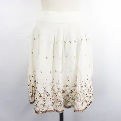 アリスバーリー Aylesbury スカート ボトムス ひざ丈 タック フレア 刺繍 裾スカラップ コットン 7 アイボリー ※EKM