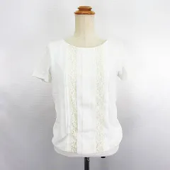 グリーンレーベルリラクシング ユナイテッドアローズ green label relaxing カットソー 半袖 ラウンドネック 異素材 レース プリーツ アイボリー ※EKM