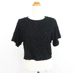 ジーナシス JEANASIS カットソー 半袖 ラウンドネック ジャガード クロップド ストレッチ F ブラック ※EKM 