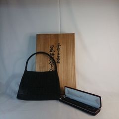黒珊瑚バッグ 手作り工芸品 黒真珠ネックレスセット 銀 silver 刻印 