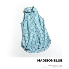 349h*美品 マディソンブルー コットン ギンガムチェック ノースリーブ