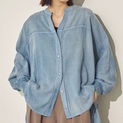 メッシュMIXデニムコクーンシャツ カラー グレー - メルカリ