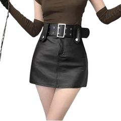 [Josephra Lorraine] Leather Skirt, Tight, with Belt, Women's Golf Wear, Autumn/Winter, Suit, Long, Summer, Set-up, Mini, Knee-length, Checkered, Formal, Winter, Stylish, Popular, Vest, Denim, Leather Skirt, Plus Size, Swimwear [Black] [2XL]
