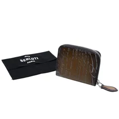 極美品 Berluti ベルルッティ カリグラフィ レザー コインケース  ブラウン カーキ シルバー金具 F1213 中古 4a002540のサムネイル