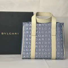 BVLGARI ブルガリ ロゴマニア ハンドバッグ ミニトートバッグ  ブルー オフホワイト