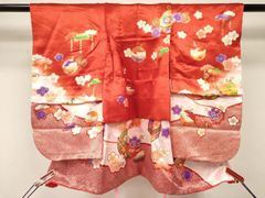 七五三 三ツ身女の子着物 正絹 鮮やか赤 豪華絞り 可愛い手毬柄 梅 未