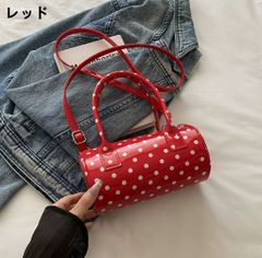 Luoluoroom 赤水玉 ミニ筒型ハンドバッグ 2WAYショルダーバッグ - メルカリ