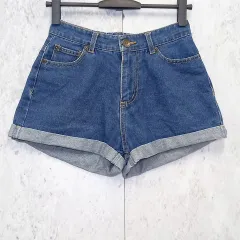 INGNI イング デニム ショートパンツ  ロールアップ 脚長効果 背面ゴム オールシーズン ブルー Mサイズ ◎、〇□