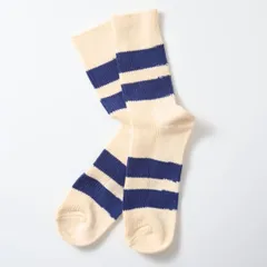 新品未使用 RoToTo（ロトト）リサイクルコットン ストライプ ソックス RECYCLED COTTON STRIPE SOCKS L(27-29cm) ECRU / BLUE R1619 管理番号：1077A-688のサムネイル