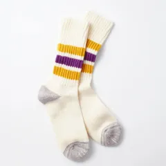 新品未使用 RoToTo（ロトト）コースリブ オールドスクール クルーソックス COARSE RIBBED OLDSCHOOL CREW SOCKS L(27-29cm) BORDEAUX / YELLOW R1255 管理番号：1128A-696のサムネイル