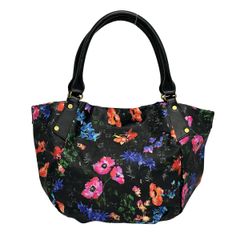 ラシット】フローラル トートバッグ 花柄 フラワー総柄 変形可能 黒 