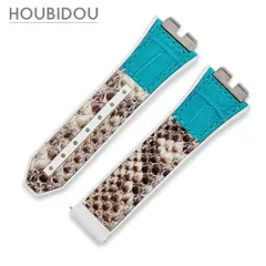 ウブロ HUBLOT 腕時計パーツ 純正 ビッグバン ワンクリック 465用 パイソン×クロコ×ラバーバンド パイソン クロコダイル ラバー ブルー 新品同様 ベルト 24mm ブルー グレー 【中古】のサムネイル