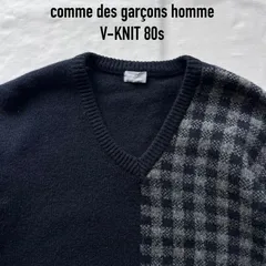comme des garçons homme コムデギャルソンオム　ニット　vネック　チェック柄　80s ad表記無し　日本製のサムネイル