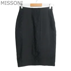 美品 MISSONI ミッソーニ ジャガード タイトスカート 異素材切り替え 膝丈 コットン×レーヨン×リネン ブラック サイズ42 レディースのサムネイル