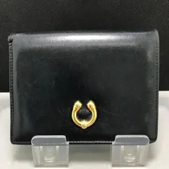 GUCCI　オールドグッチ　二つ折り財布　ホースシュー　ゴールド金具　レザー　ブラック系　2025