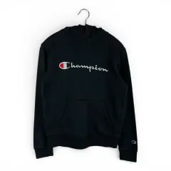 Champion キッズ/ウィメンズ 刺繍 ロゴ フーディー Tシャツ ブラック
