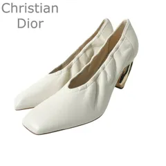 クリスチャンディオール Christian Dior パンプス レザー スクエアトゥ チャンキーヒール ハイヒール オフホワイト サイズ38D 約25cm レディースのサムネイル