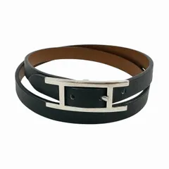 エルメス HERMES ビーアピ ドゥブルトゥール レザー ブレスレット 黒 ブラック ブランド古着ベクトル 中古▲■260521のサムネイル