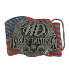 ハーレーダビッドソン HARLEY DAVIDSON ベルトバックル アメリカ国旗 星条旗 イーグル ロゴ シルバー色 /XZ ■GY11