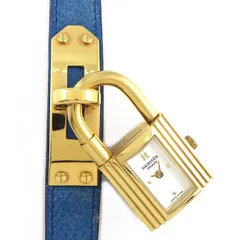 エルメス HERMES 腕時計 ケリーウォッチ 〇Z刻印 1996年 KE1.201 カデナ ロックモチーフ ホワイト文字盤 白 GP ブルー 牛革ベルト クオーツアナログ 【中古】のサムネイル
