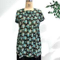 9207【新品】婦人服ミセス トップス 麻混素材 半袖 花柄チュニック 