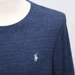 ラルフローレン Tシャツ メンズ 長袖クルーネックTシャツ ロンＴ L XL フライス メランジネイビー 水色ポニー 大き目 美品 アメリカ古着