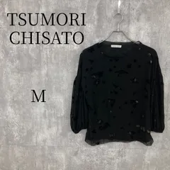 TSUMORI CHISATO ツモリチサト シアーブラウス トップス シャツ M 2 黒 ブラック ラメ 星柄 スター フロック加工 A-net エイネット 日本製 長袖 パフスリーブ ベロア調 レディース 美品のサムネイル