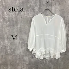新品タグ付き stola. ストラ フリル チュニック ブラウス シャツ M 38 白 ホワイト 洗える シアー 七分袖 長袖 プルオーバー Vネック 切り替え ギャザー リネンライク セルロース 爽やか 春夏のサムネイル