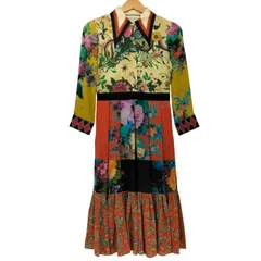 グッチ GUCCI シルク100 総柄 ピクセルブーケ ギャザー ワンピース レディース EUR：38 のサムネイル
