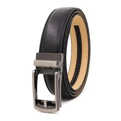 [Brand New] [ulterra] Men's Leather Belt, Automatic Lock, Gift Box Included, Stylish, No Holes, Suitable for Business, Suits, and Casual Wear, One Size Fits All (Black/Beige)