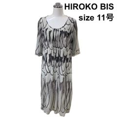 美品◇HIROKO BIS◇シャーリング異素材ワンピース フラワー刺繍◇13AB
