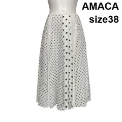 ◇ アマカ AMACA ミックスドットスカート ロングスカート Aライン フレア シフォン シアー 異素材 白 黒 38 S～M 7～9号 レディース S6E362のサムネイル