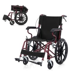 ワインレッド+ブラック】車椅子 1台2役 自走介助兼用 折りたたみ 自立