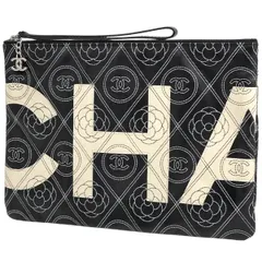 【在庫一掃】 シャネル CHANEL カメリア クラッチバッグ ポーチ セカンドバッグ ココマーク クラッチバッグ コーティングキャンバス ブラック ホワイト レディース 【中古】のサムネイル